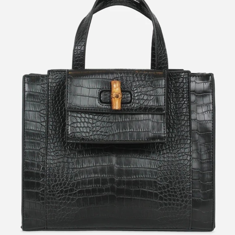 FAWN DESIGN Medium Carryall Purse Black Croc Faux Leather Limited Edition NWT